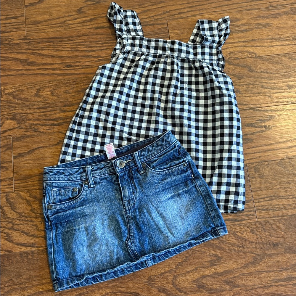 Justice & Carter’s bundle girls black & white gingham top and denim skort
